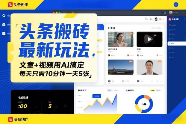 头条搬砖最新玩法,文章+视频用AI搞定,每天只需10分钟一天5张【网赚课程】-木叔脚本